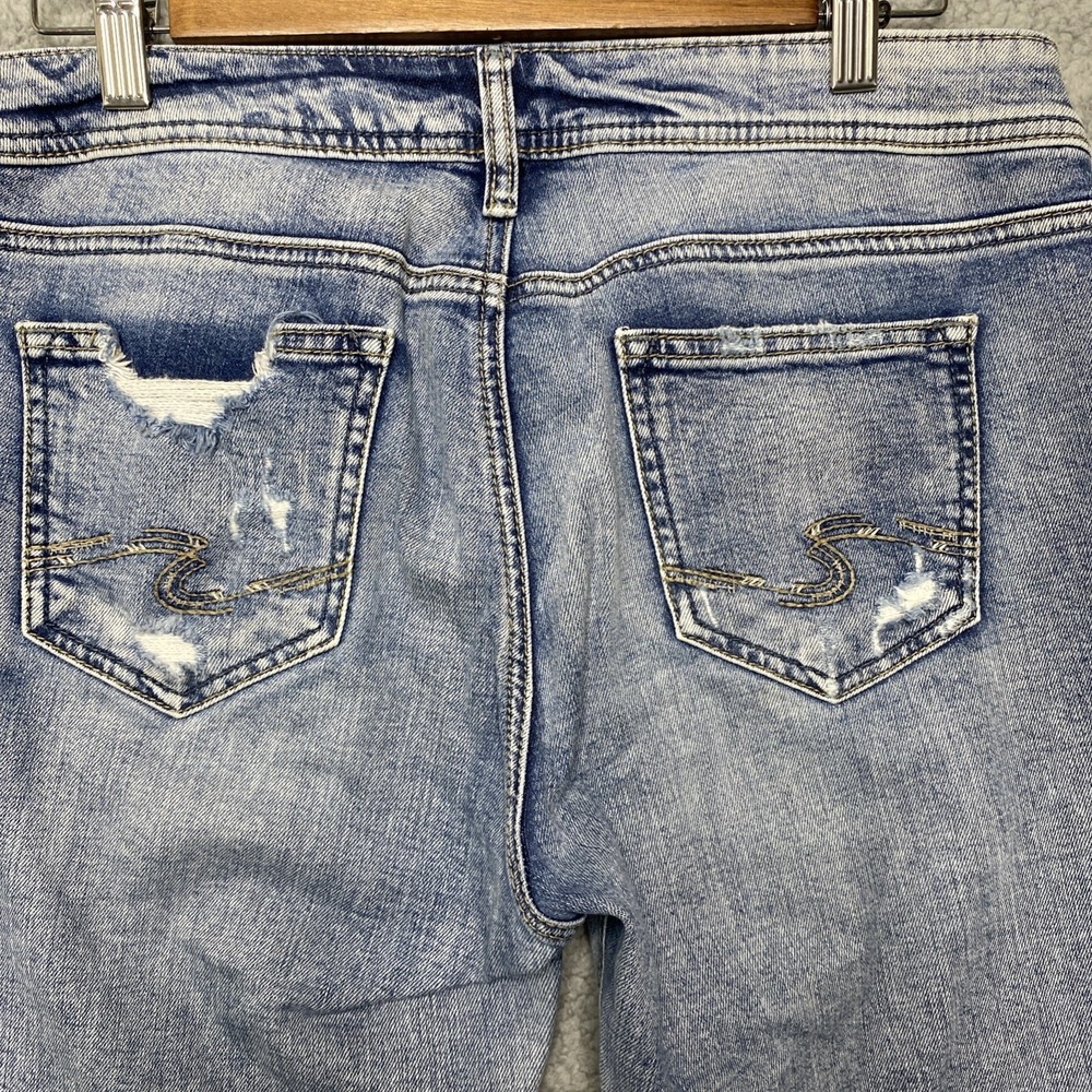 Silver Jeans Sam Boyfriend Women 26x27 Blue Denim Mid Rise Distressed Grunge - Picture 3 of 11